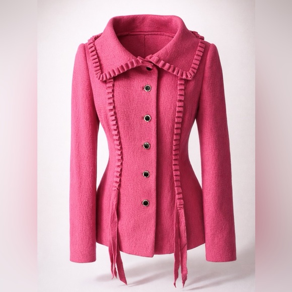 Peggy Jennings Jackets & Blazers - Peggy Jennings VTG felted wool jacket, ribbon-style trim, silk lined, pink, XS